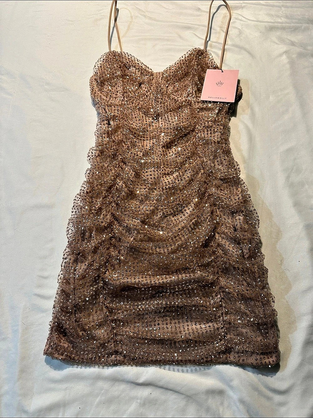 Hello Molly Sequin Mini Dress in Brown Size Small NWT